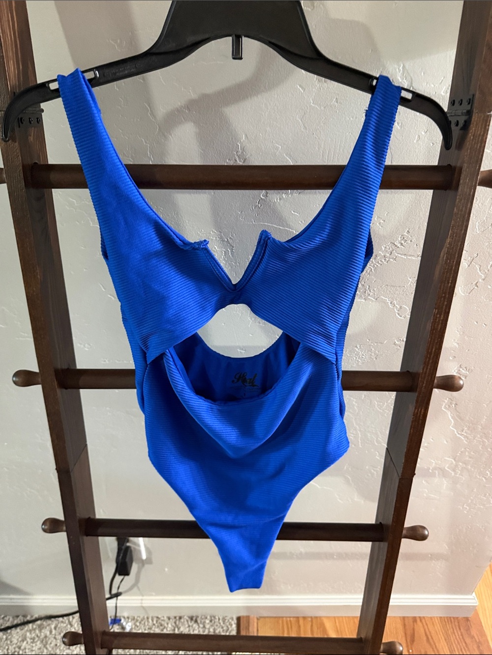 Electric Blue Ribbed Cutout One-Piece Swimsuit